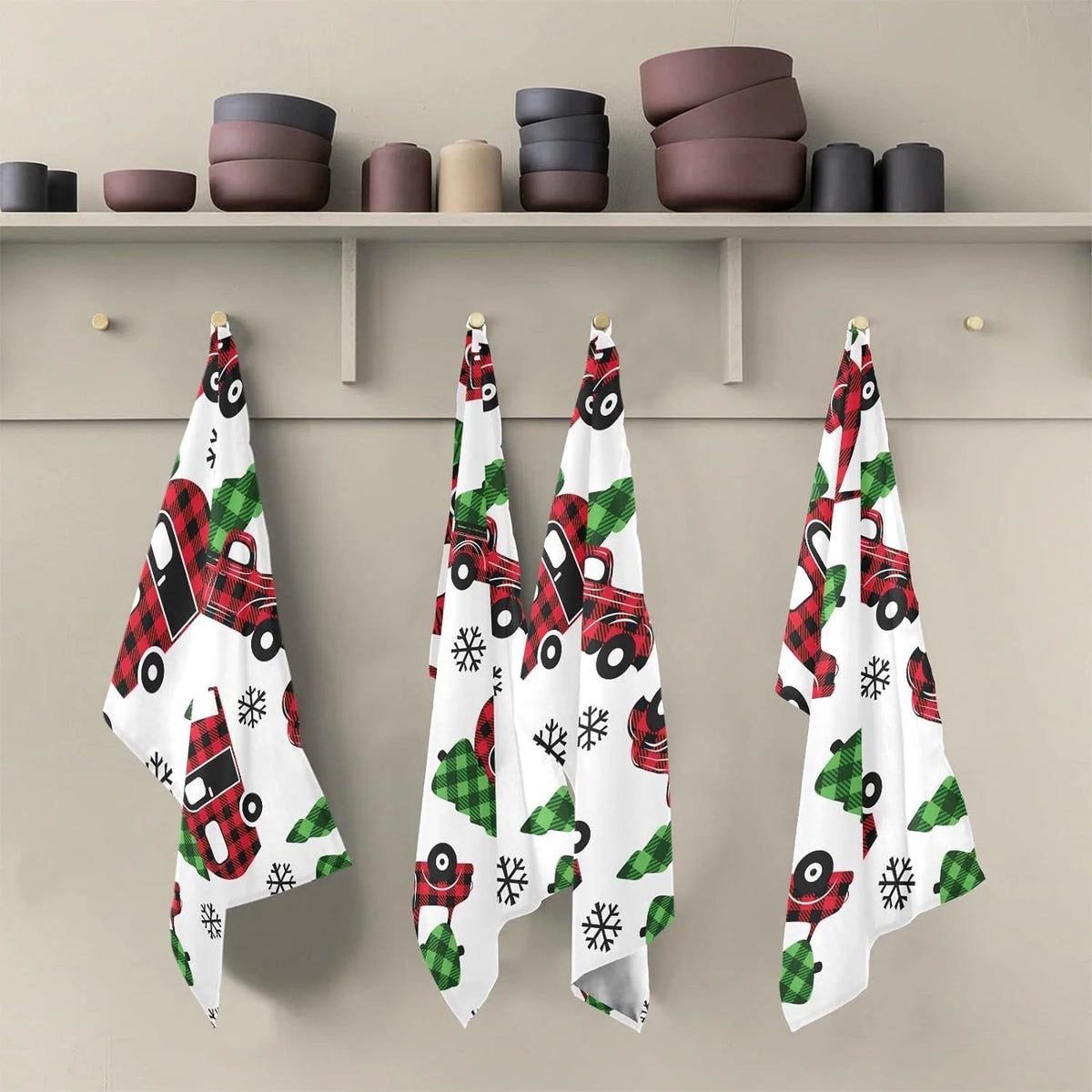 Plaid Red Kitchen Towels Set of 4 28'' x 18'' I610