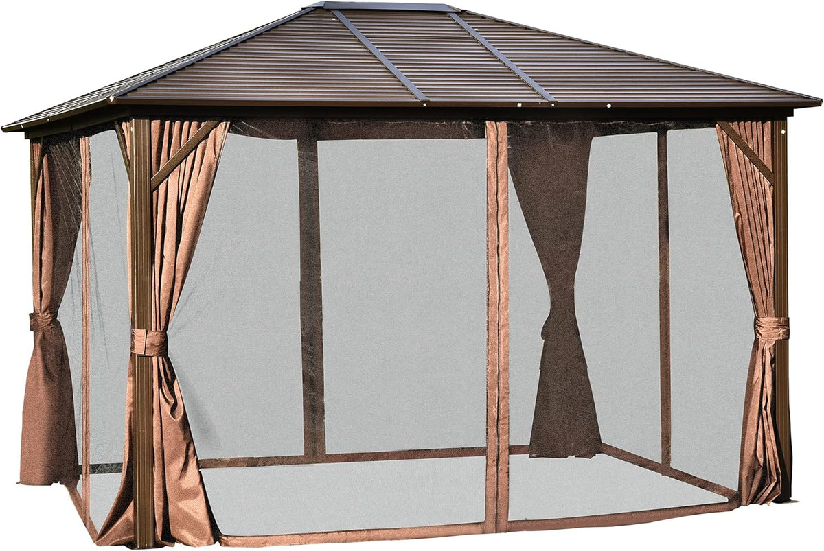 10x12 Hardtop Aluminum Gazebo with Curtains and Netting R371683