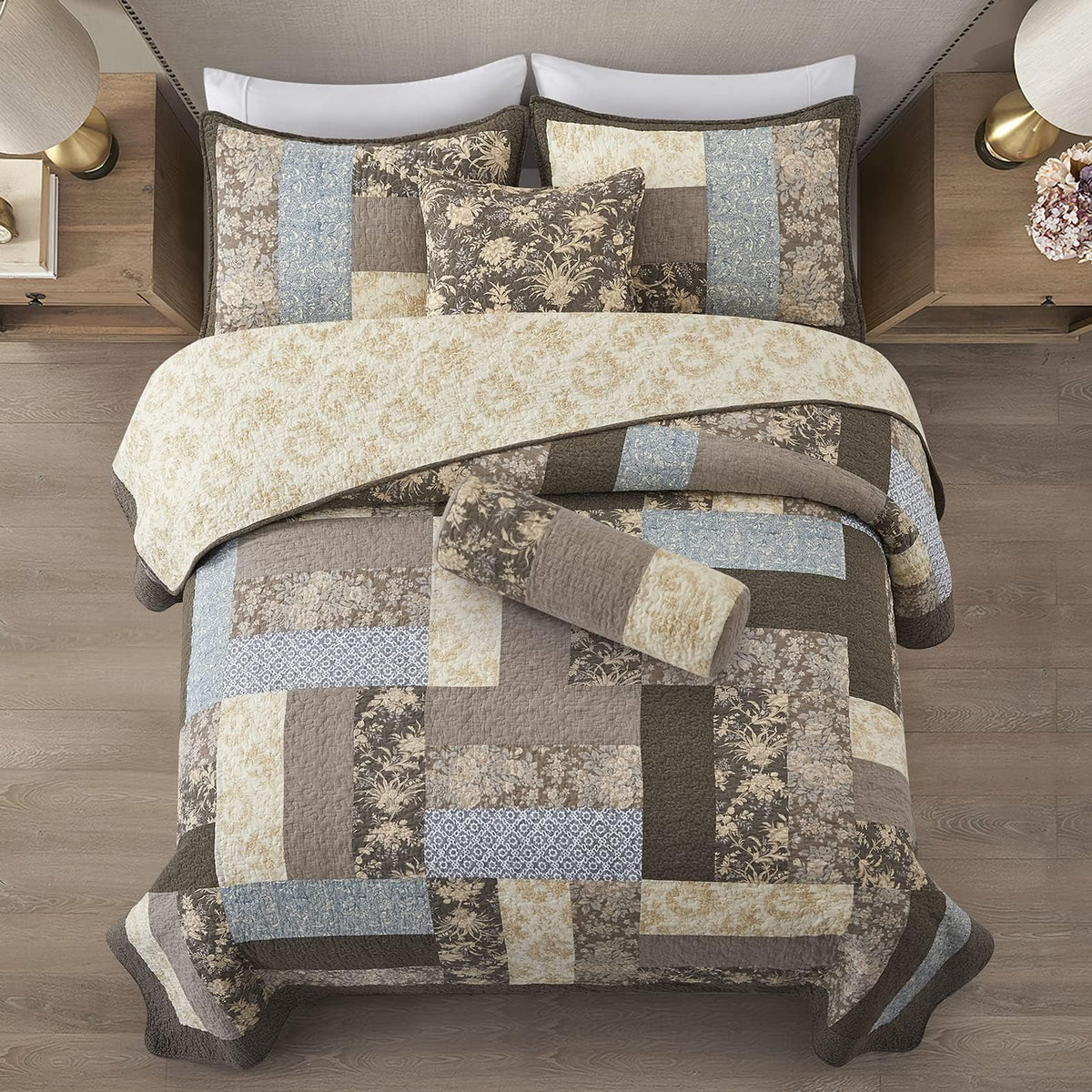 3-Piece 100% Cotton Bohemian Bedding Set, 1 Quilt and 2 Shams (California King) R40011