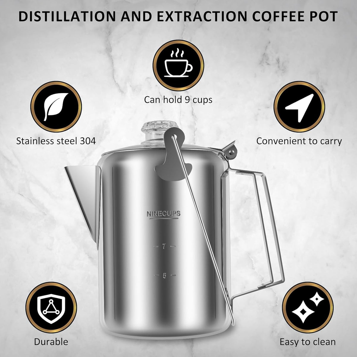 9 Cup Stainless Steel Camping Coffee Pot C67154