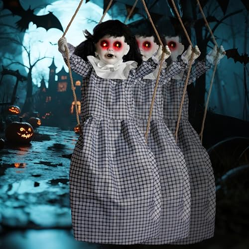 Hanging Halloween Decorations with Sound and Light Up Eyes A10048