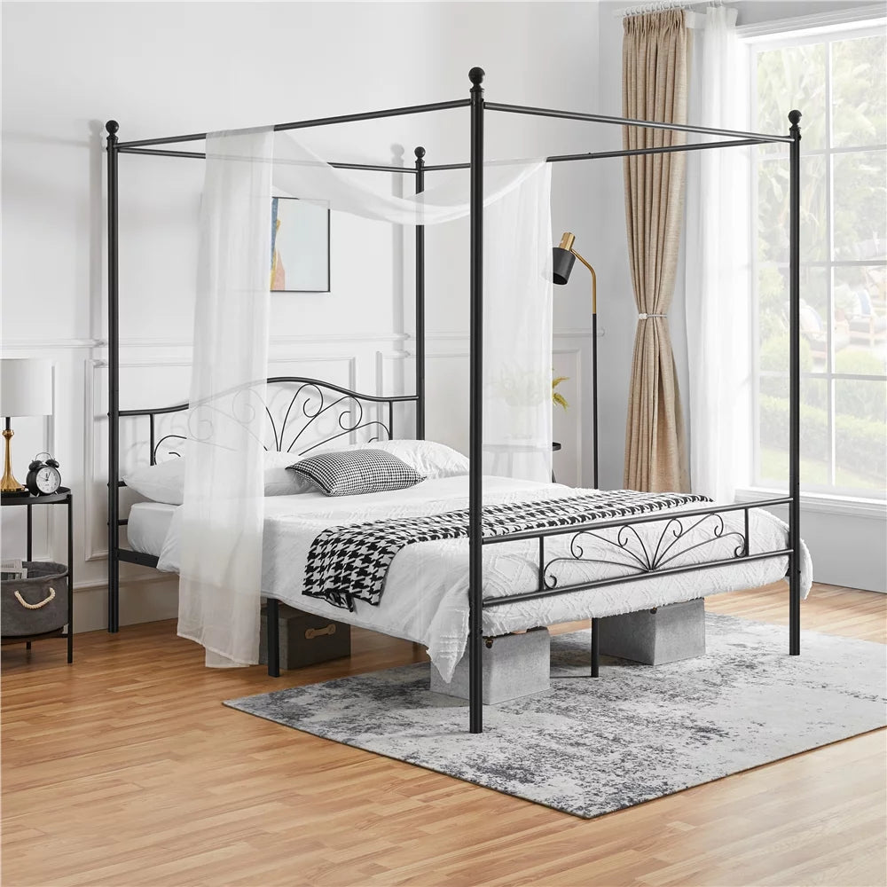 Black Queen Canopied Platform Bed J41589