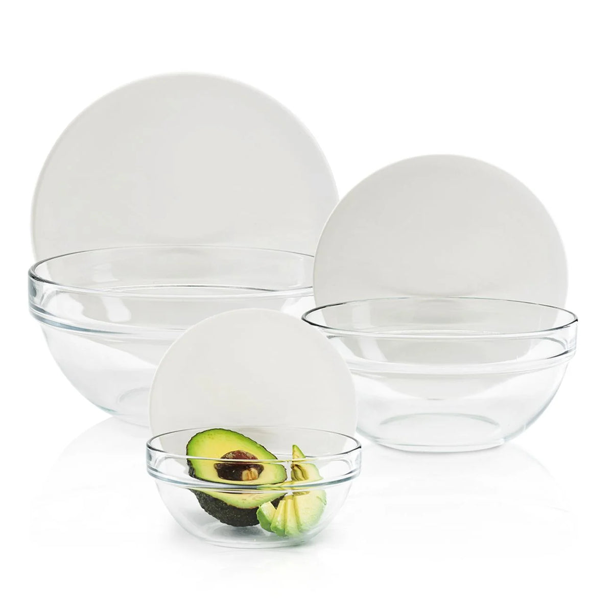Stackable Bowls Set with White Lids T944724