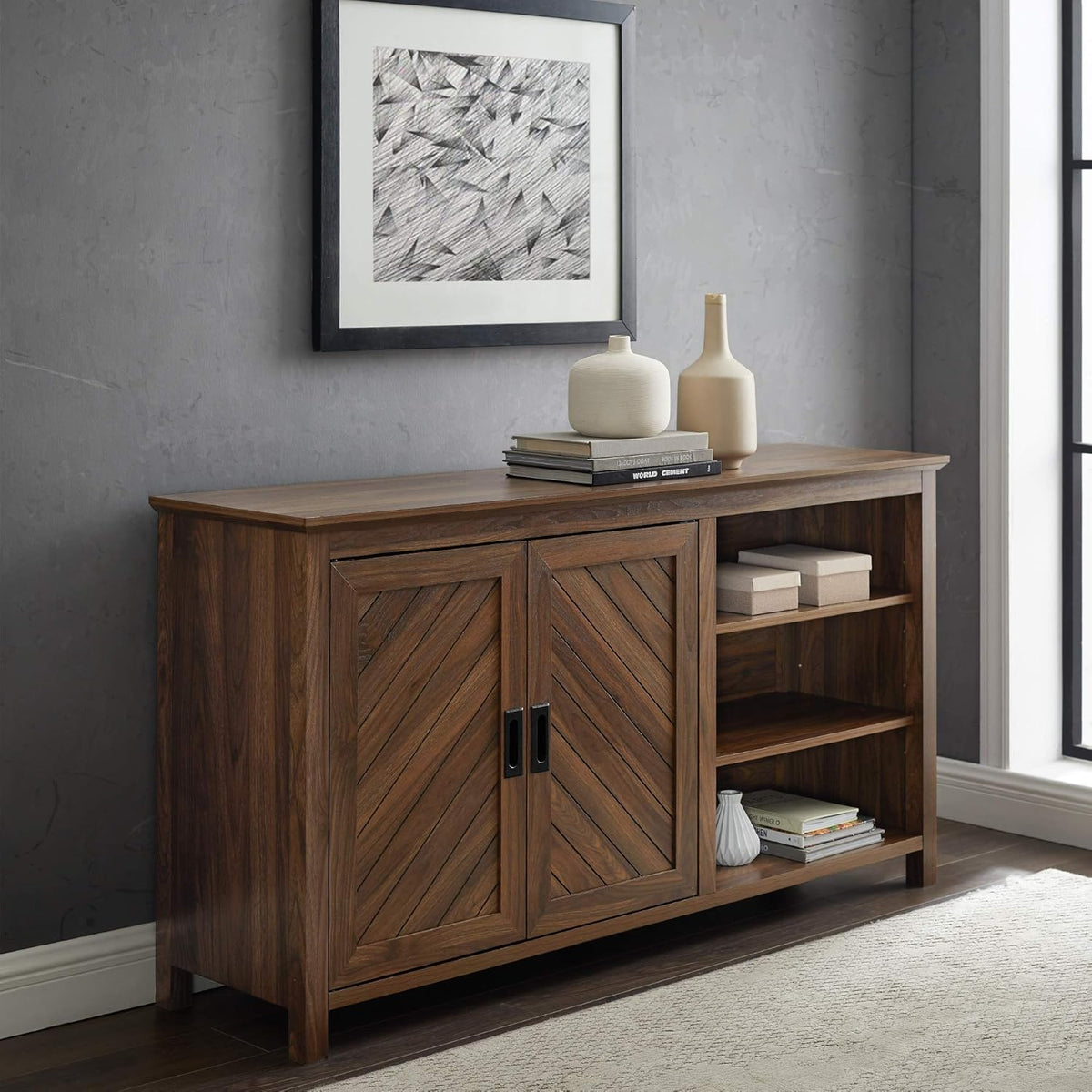 58 Inch Dark Walnut Wood Buffet Sideboard Cabinet X568496