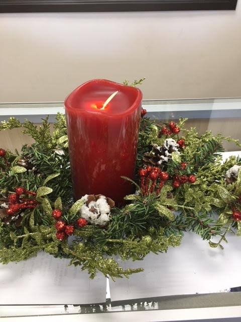 Christmas Mistletoe Table Centerpiece with LED Red Candle (24x22 Spray) W779612