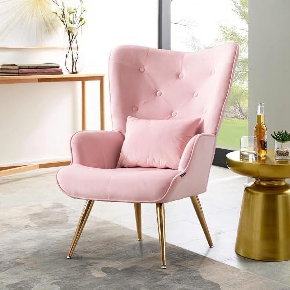 Pink Velvet Accent Chair with Pillow I380148