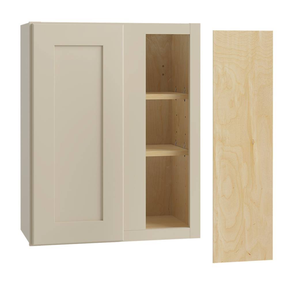 Cream Painted Plywood Corner Kitchen Cabinet Soft Close Right 24 in. P3896