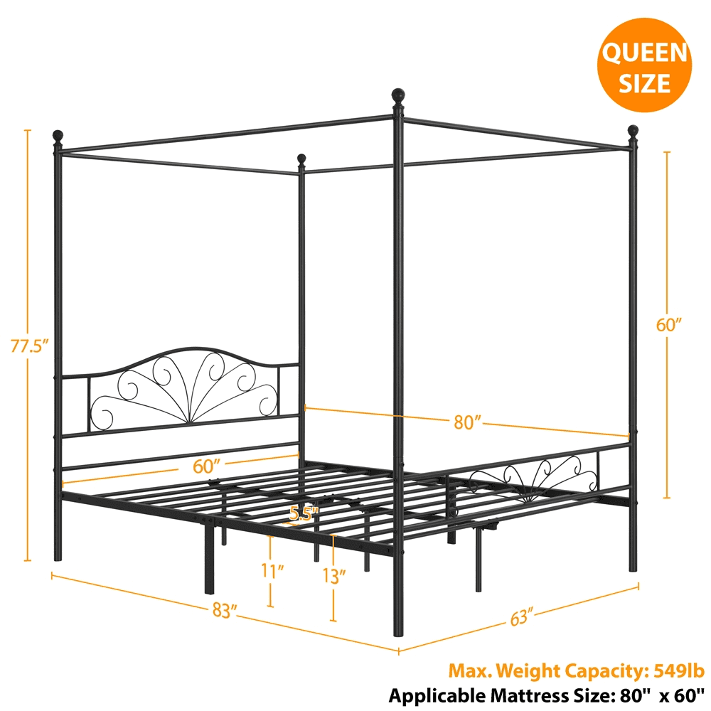 Black Queen Canopied Platform Bed J41589