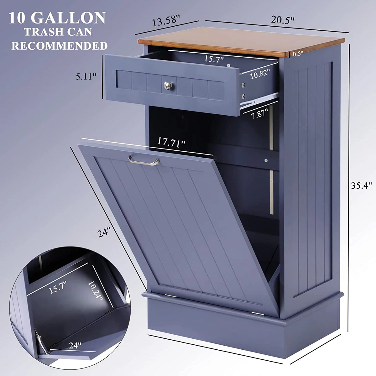Mist Blue Tilt Out Trash Cabinet with Drawer W594703