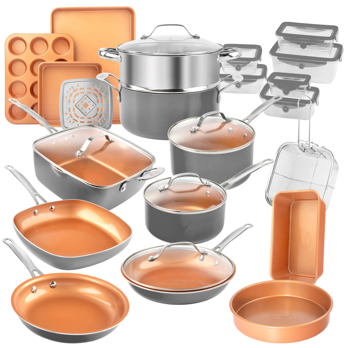 32 Pcs Nonstick Cookware Bakeware and Food Storage Set E7467