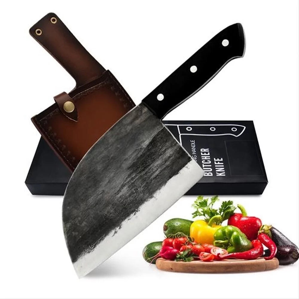 6.5 Inch Forged Chef Butcher Knife with Leather Sheath W41094
