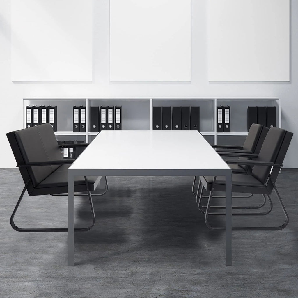 Black Leather Guest Reception Chairs with Steel Frame O939
