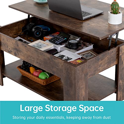 39.4" Lift Top Coffee Table with Hidden Compartment and Storage Shelf Black V55688