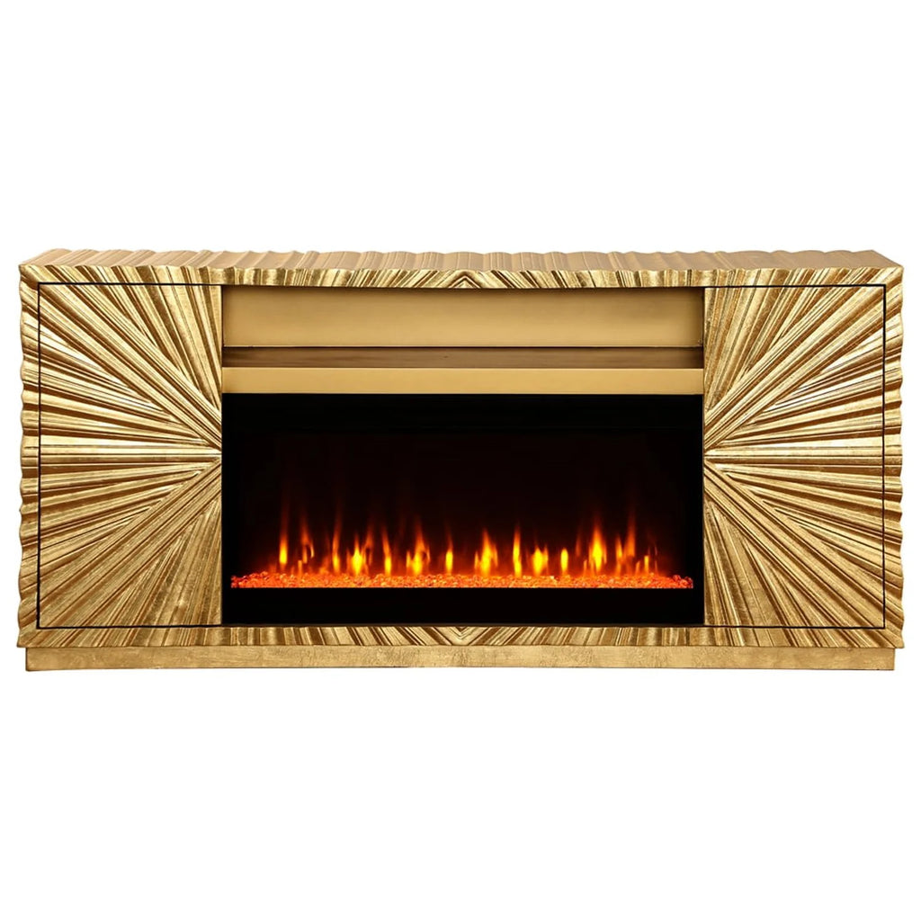 Metallic Gold Freestanding Infrared Electric Fireplace TV Stand R81603