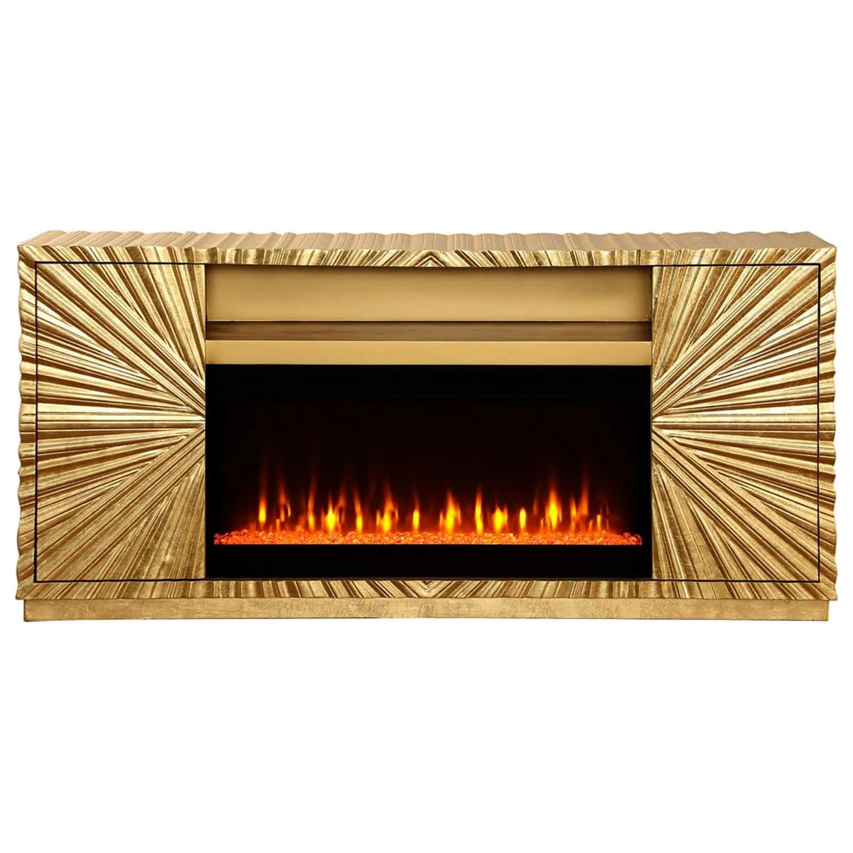 Metallic Gold Freestanding Infrared Electric Fireplace TV Stand R81603