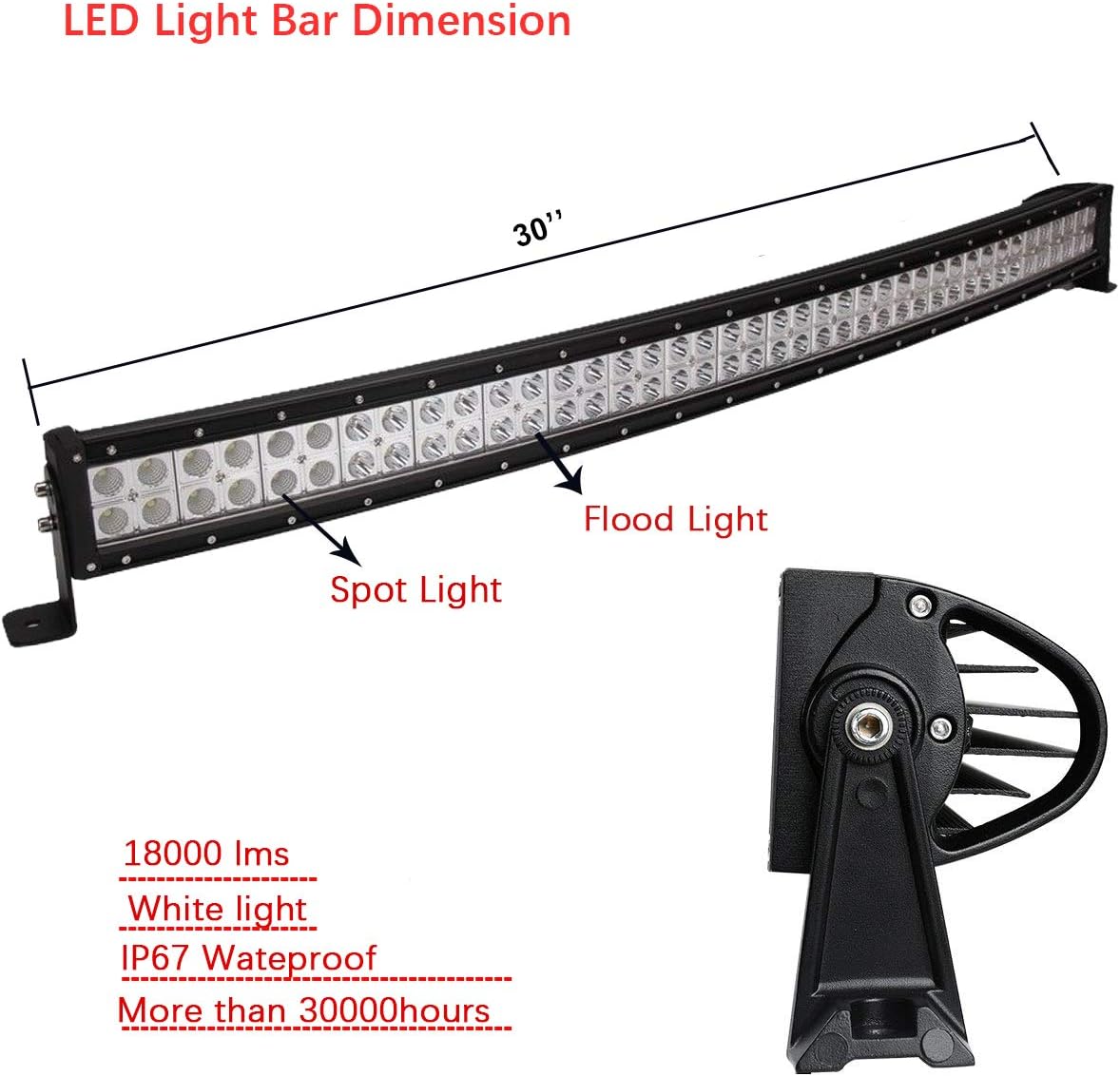 30'' Curved LED Light Bar with Windshield Mount Brackets for UTV G605541