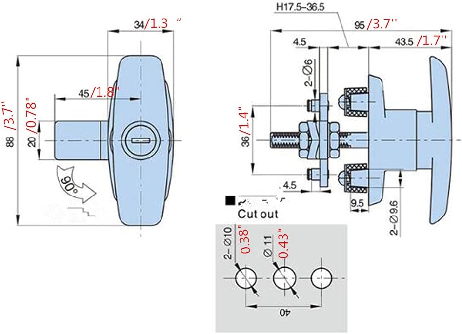 2 PCS T-Handle Door Lock Latch ABS Zinc Alloy Lock Body Kit F3234