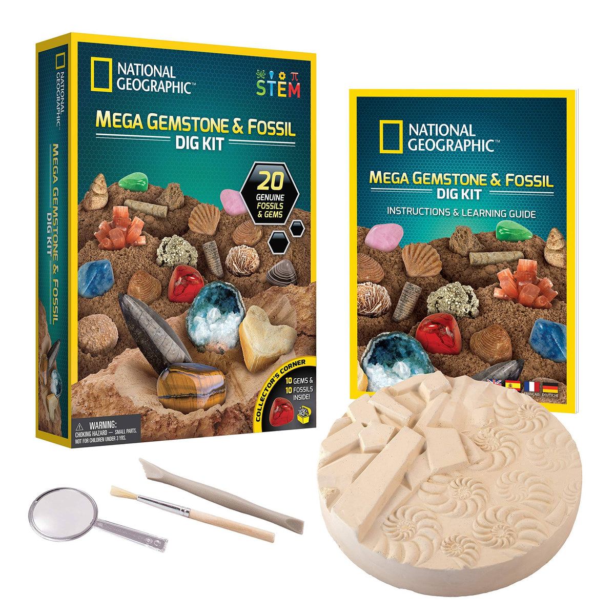 Mega Fossil and Gemstone Dig Kits with 10 Real Fossils and 10 Real Gems R110839