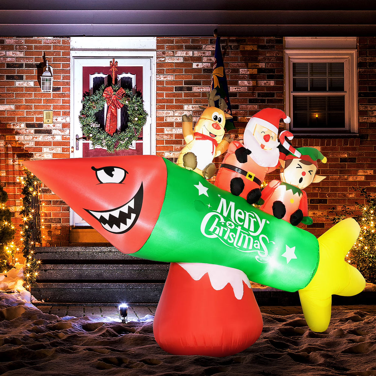 Inflatable Christmas Rocket with Santa Claus LED Yard Display Y91574