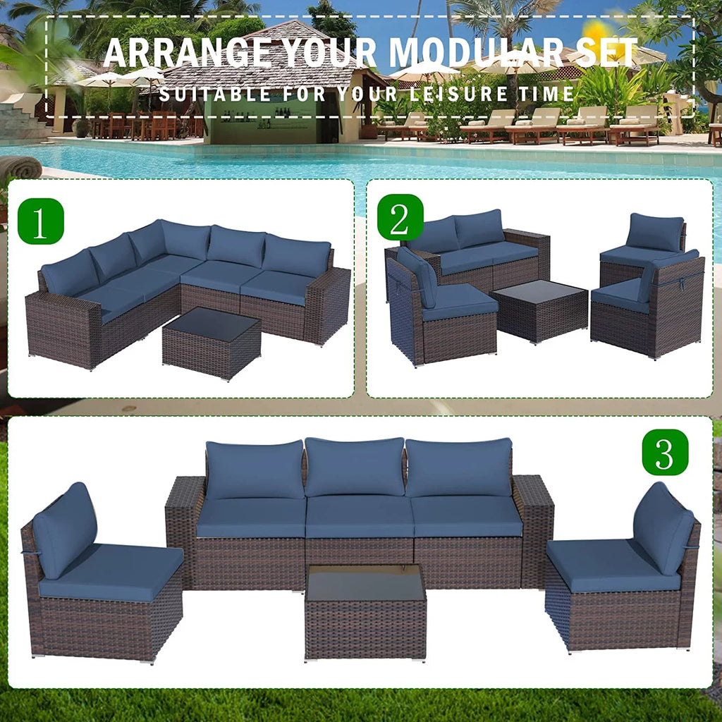 6 Piece PE Rattan Wicker Patio Sofa Set V1597