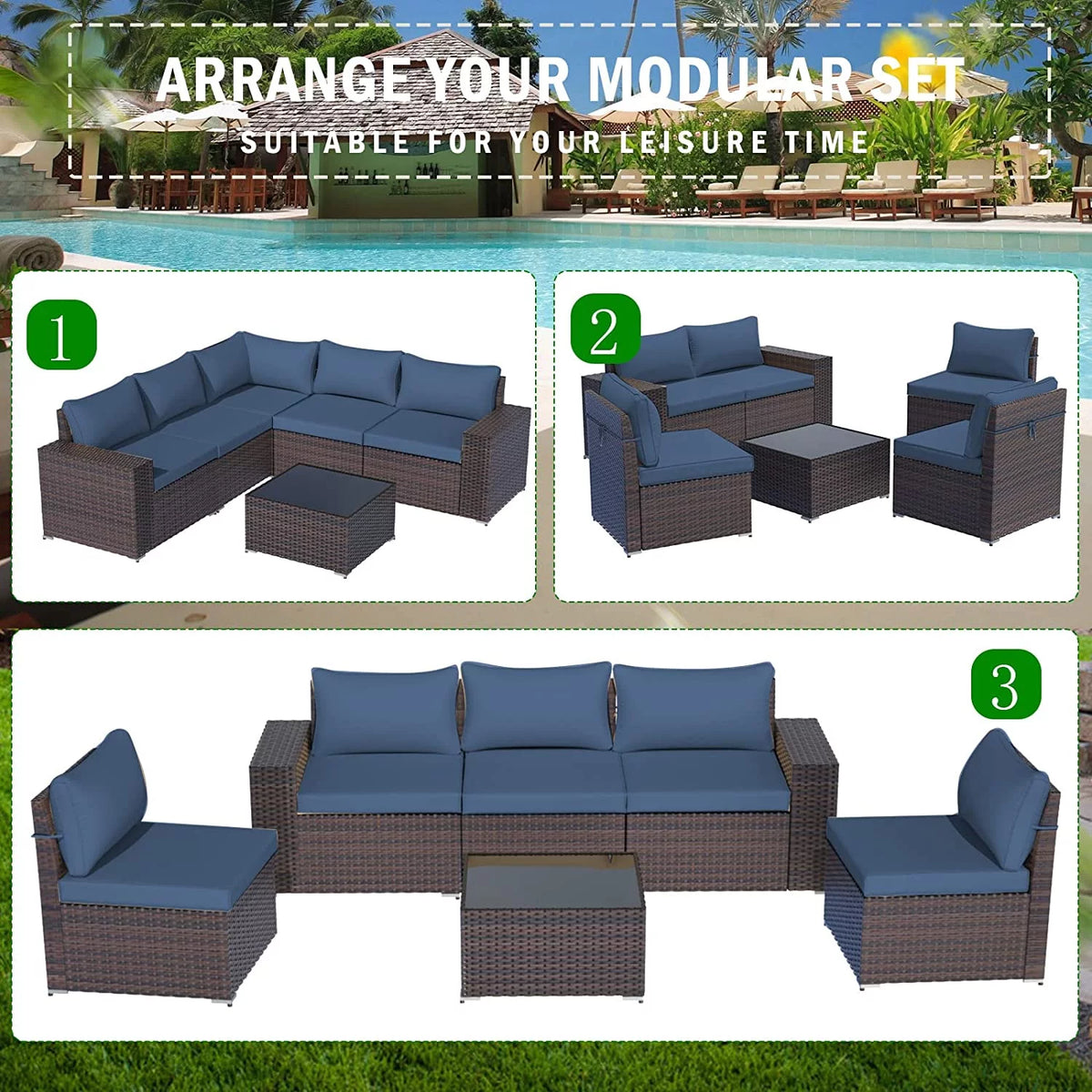 6 Piece PE Rattan Wicker Patio Sofa Set V1597