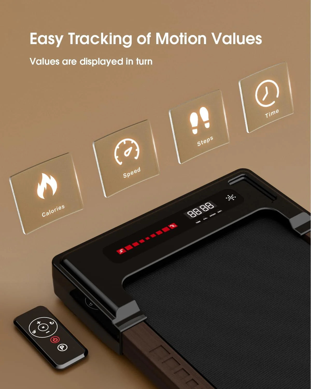 Under Desk Treadmill, Brown Wood Electric Treadmill with Remote Control D850