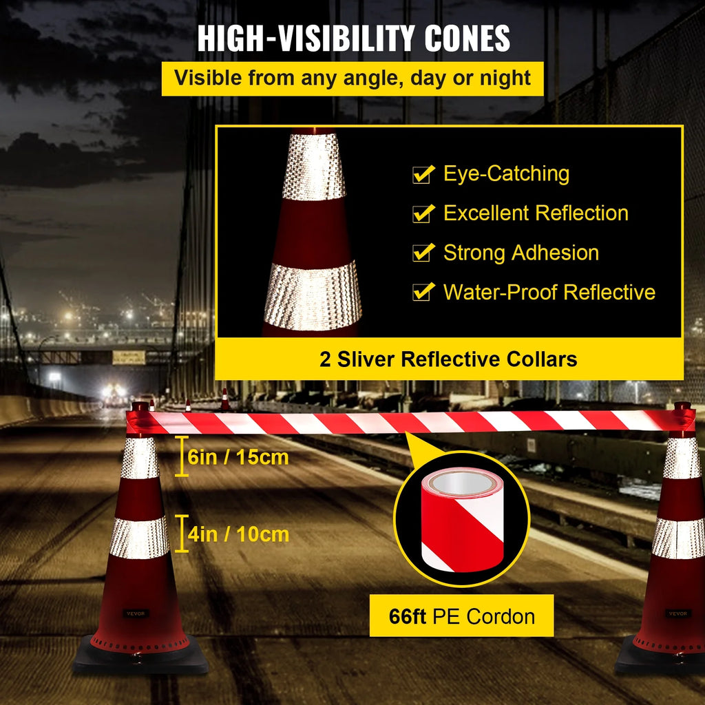 8 x 30" PVC Traffic Cones with Reflective Collars and Black Weighted Base D581742