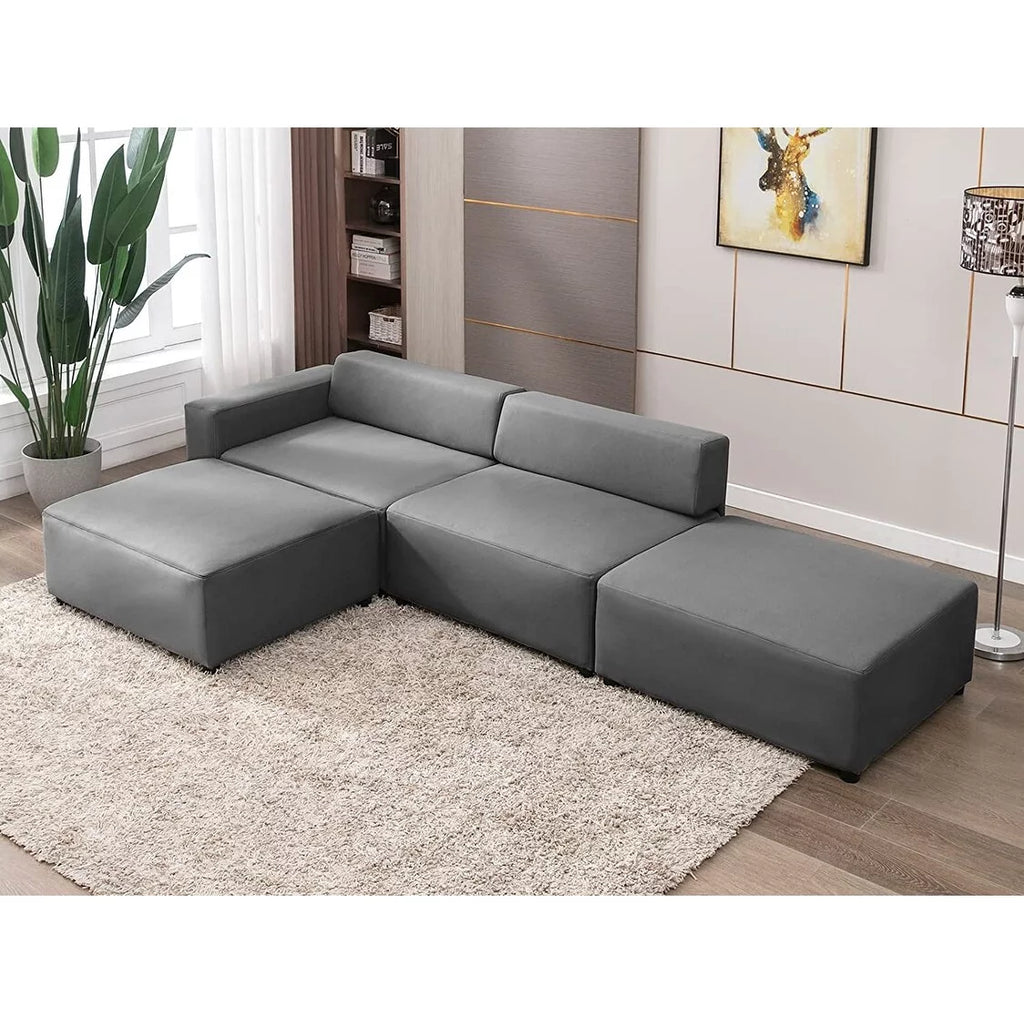 Light Grey L Shape Modular Sectional Sofa with Ottomans X10445