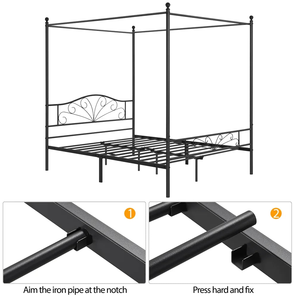 Black Queen Canopied Platform Bed J41589