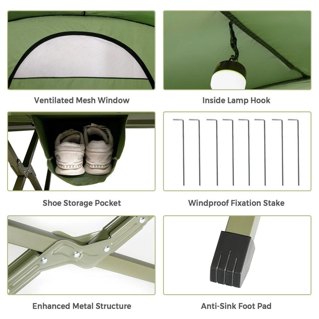 2-Person Elevated Camping Tent Cot with External Cover Green P4963