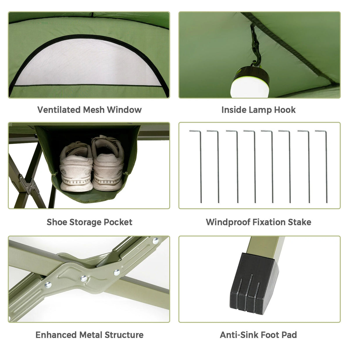 2-Person Elevated Camping Tent Cot with External Cover Green P4963