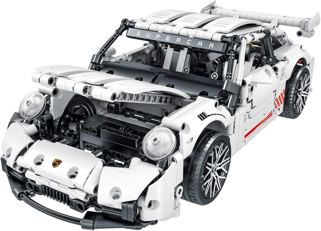 White GT3 Racing Car MOC Building Blocks Construction Toy, 1:14 Scale Sports Car Model, 1268 Pcs, Pack of 2 D6740