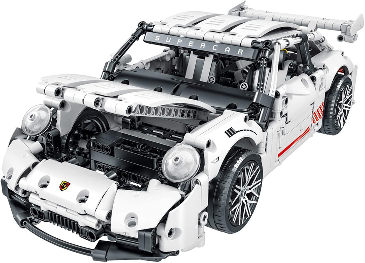 White GT3 Racing Car MOC Building Blocks Construction Toy, 1:14 Scale Sports Car Model, 1268 Pcs, Pack of 2 D6740