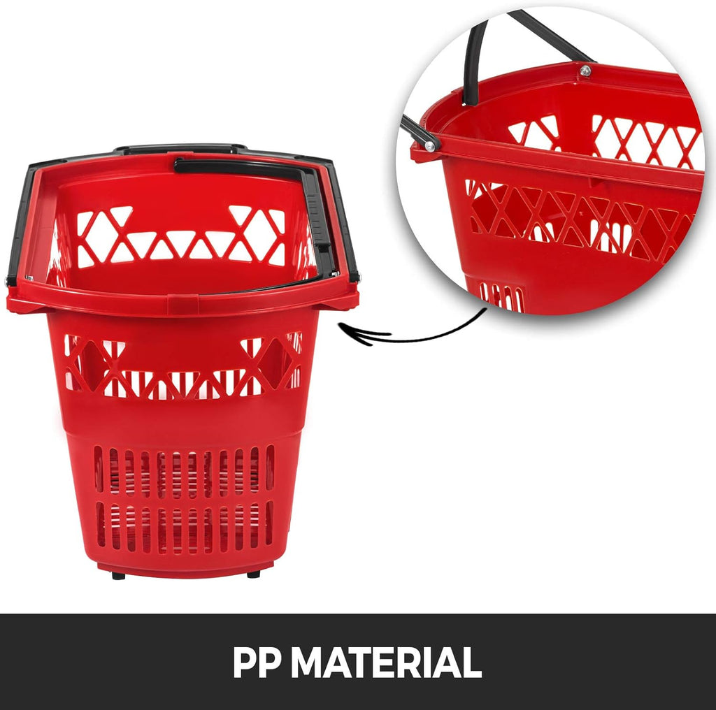 6PCS Red Plastic Rolling Shopping Basket Set with Handles D582249