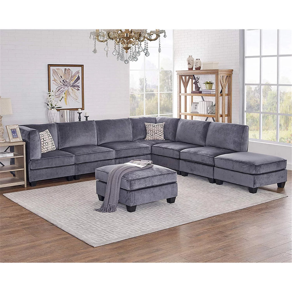 Gray Velvet 8Pc Modular Sectional Sofa R150
