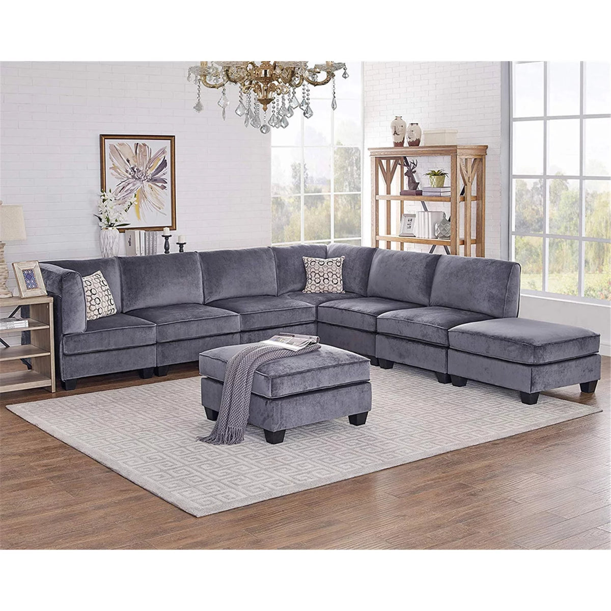 Gray Velvet 8Pc Modular Sectional Sofa R150