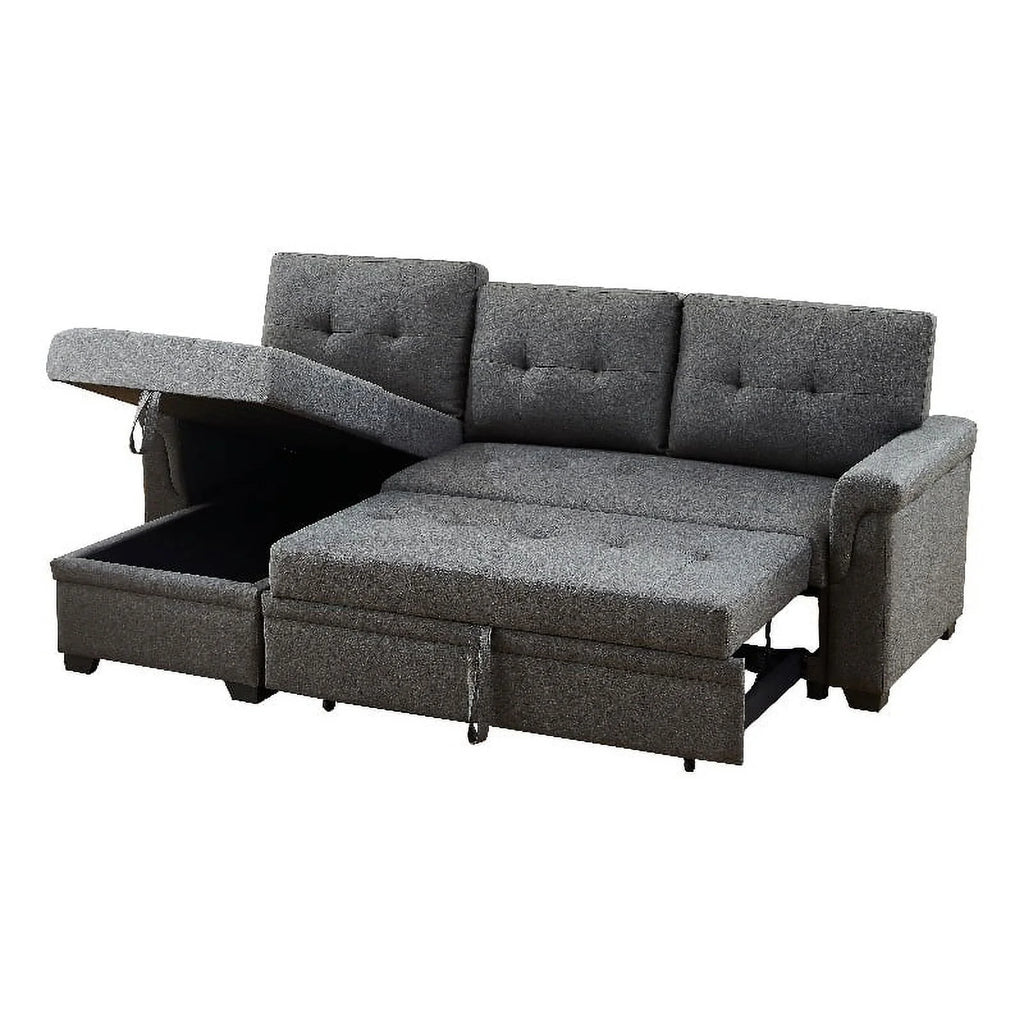 Gray Linen Fabric Reversible Sleeper Sofa with Chaise S249
