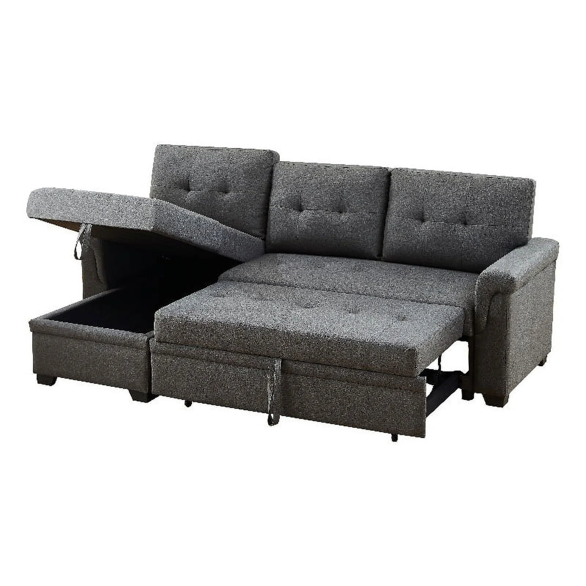 Gray Linen Fabric Reversible Sleeper Sofa with Chaise S249
