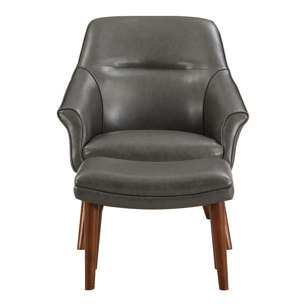 Pewter Gray Faux Leather Chair and Ottoman with Medium Espresso Legs Z54108