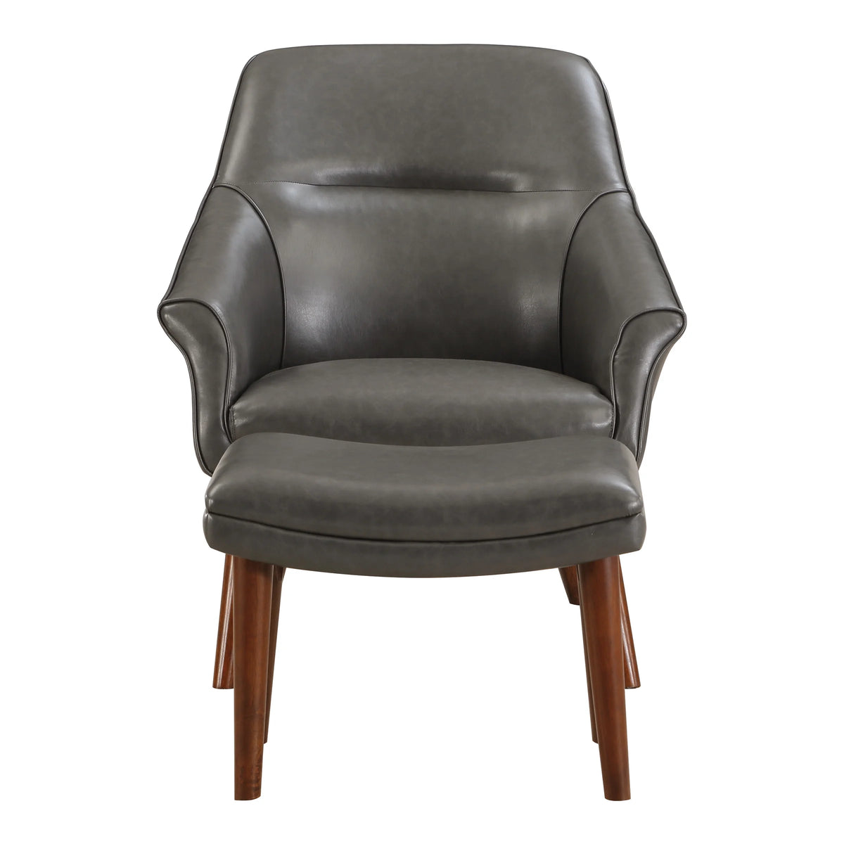 Pewter Gray Faux Leather Chair and Ottoman with Medium Espresso Legs Z54108