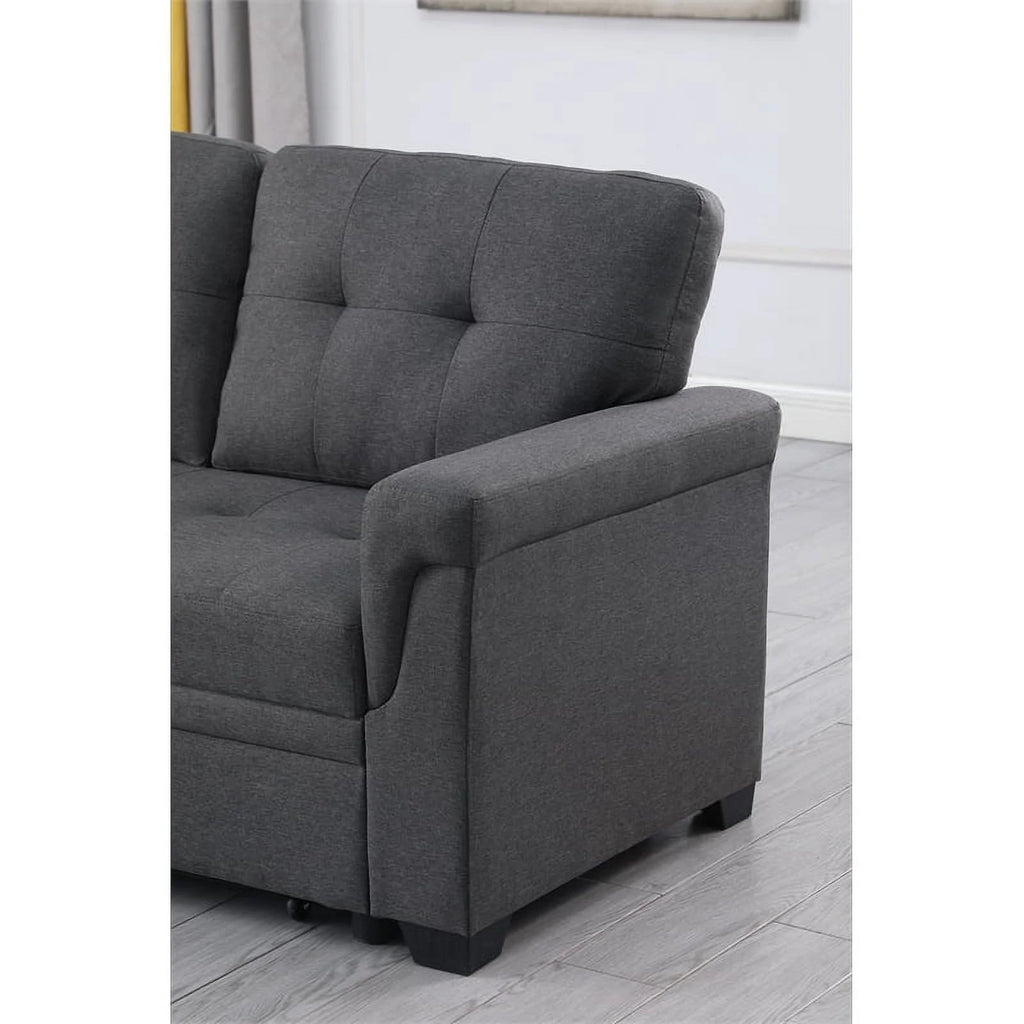 Gray Linen Fabric Reversible Sleeper Sofa with Chaise S249