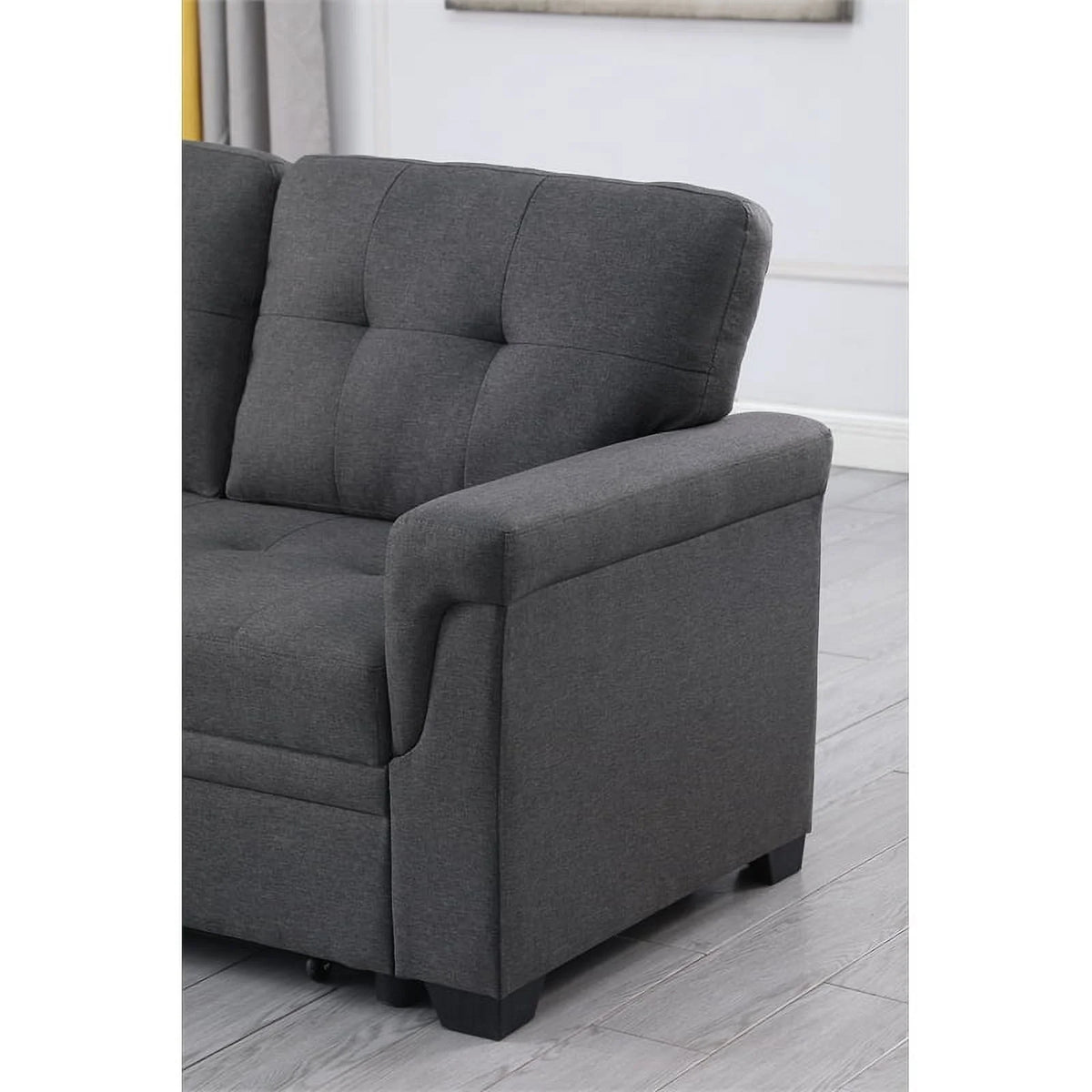 Gray Linen Fabric Reversible Sleeper Sofa with Chaise S249