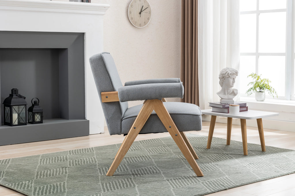 Mid-Century Modern Accent Chair with Solid Wood Armrest K581278