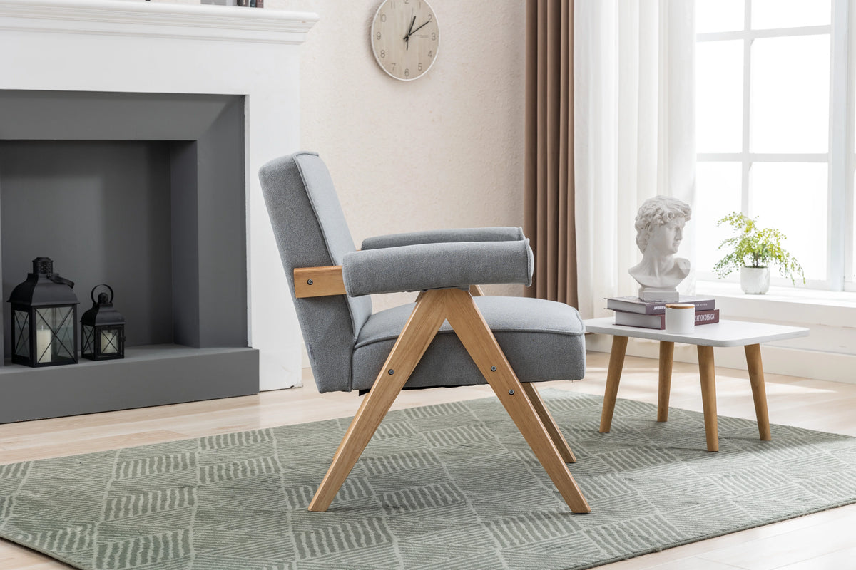 Mid-Century Modern Accent Chair with Solid Wood Armrest K581278