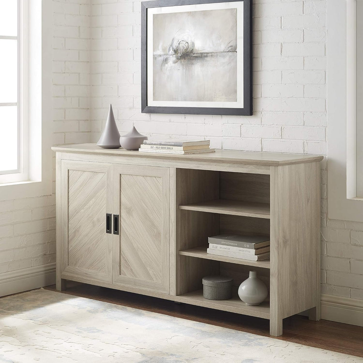 58 Inch Dark Walnut Wood Buffet Sideboard Cabinet X568496