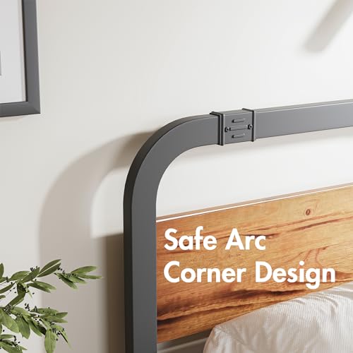 Full Size Metal Bed Frame with Wooden Headboard C265166