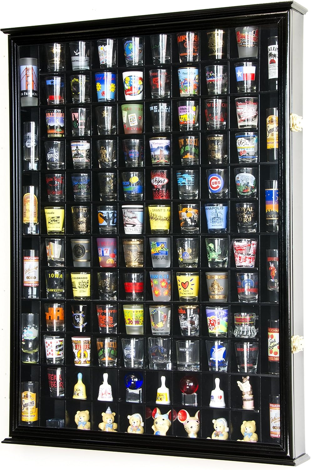 Oak Shot Glass Display Case with Lockable Door G192