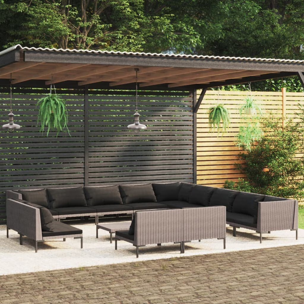 14 Piece Patio Lounge Set with Cushions Poly Rattan Dark Gray P1562