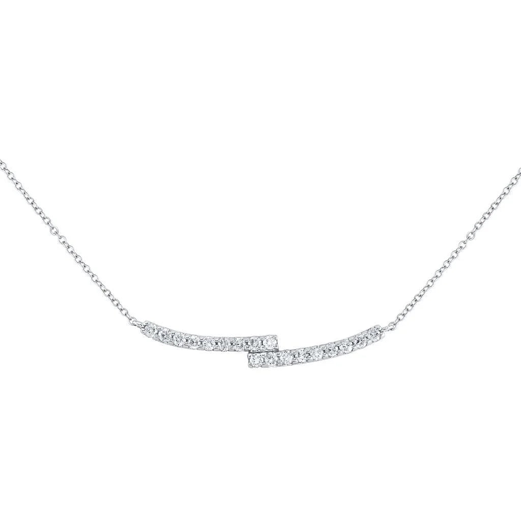 14k White Gold Round Diamond Curved Bypass Bar Necklace 1/2 Cttw A290