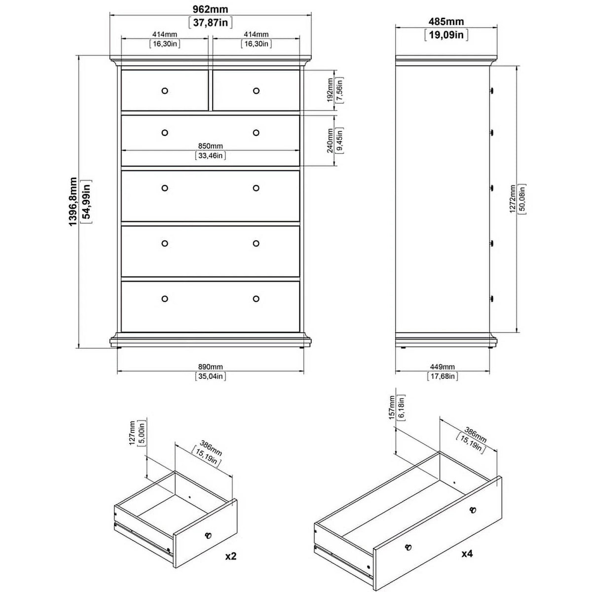 6 Drawer Engineered Wood Chest in Black S996344